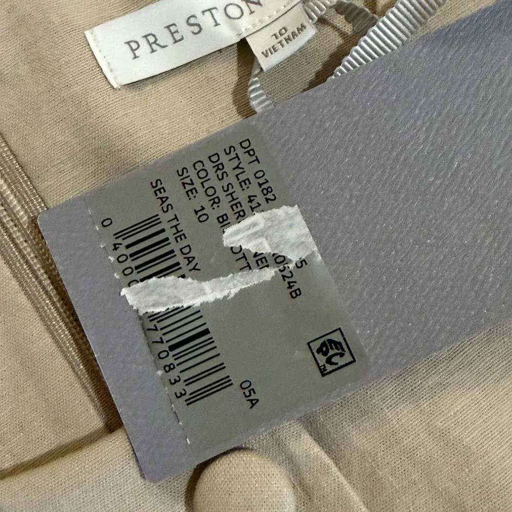 New Preston & York Linen Shift Dress Seas The Day Button Front Sleeveless tan 10 - Picture 4 of 5